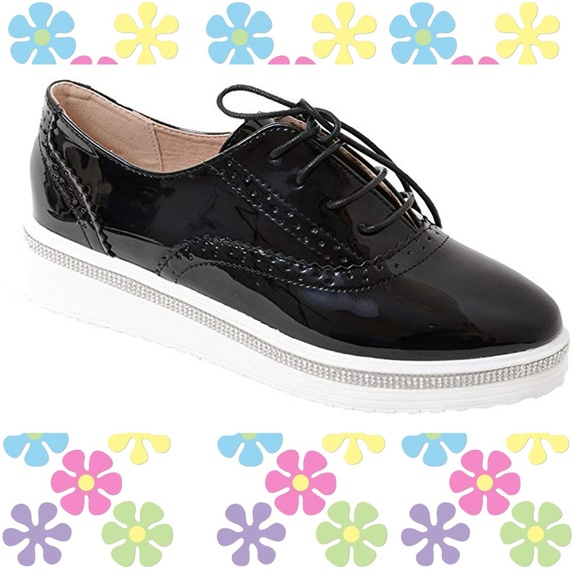 Shoes - Bling Jewels Lace Up Vegan Leather Women Platforms